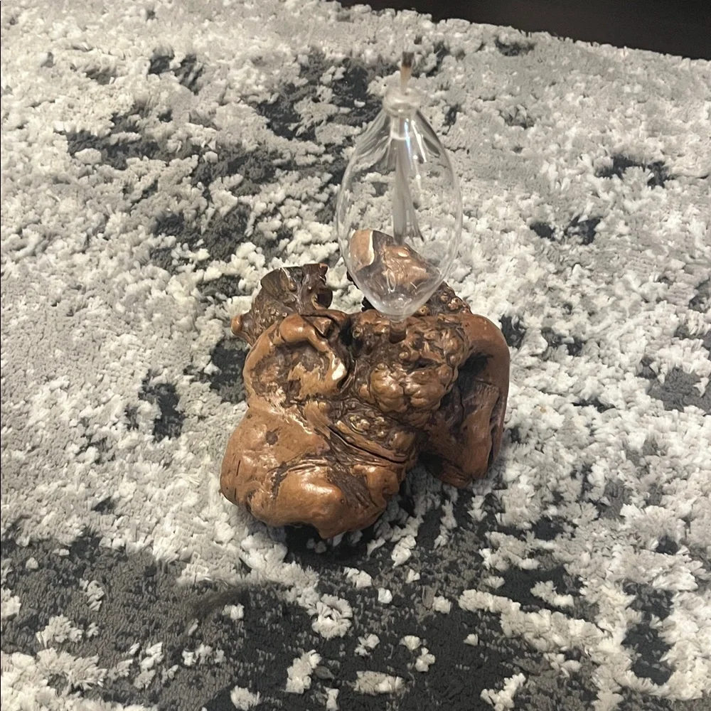 Vintage Unique Wooden Sculpture with Glass Accent Lamp
